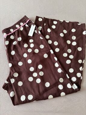 NWT size M Maeve Brown and White Polka Dot Wide-Leg Pants